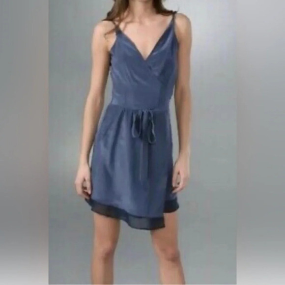 NWOT rag & bone Wrap Dress 100% Silk Knee Length Blue Sleeveless Slip Dress Sz 0 - Picture 1 of 8